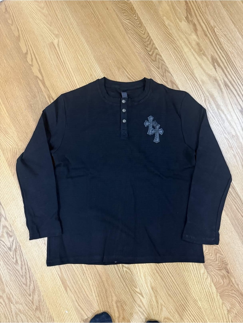 Black Long Sleeve Chrome Hearts Top with Cross Patch